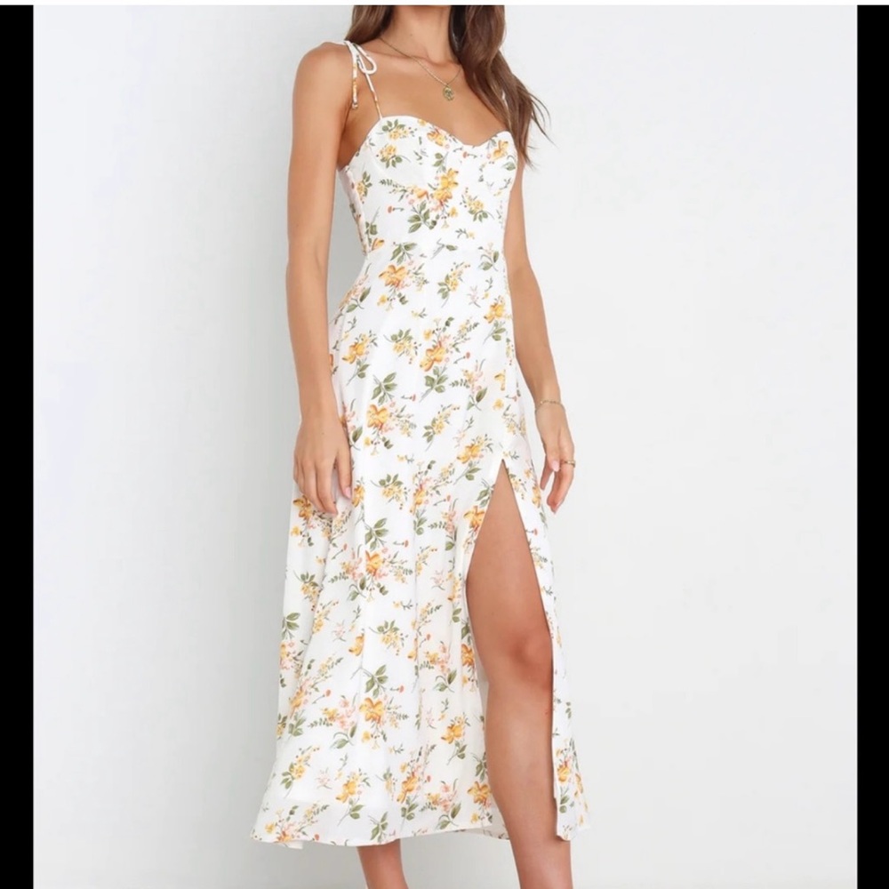 Petal & Pup White Floral Midi Dress with Yellow Blooms - Picture 2 of 7